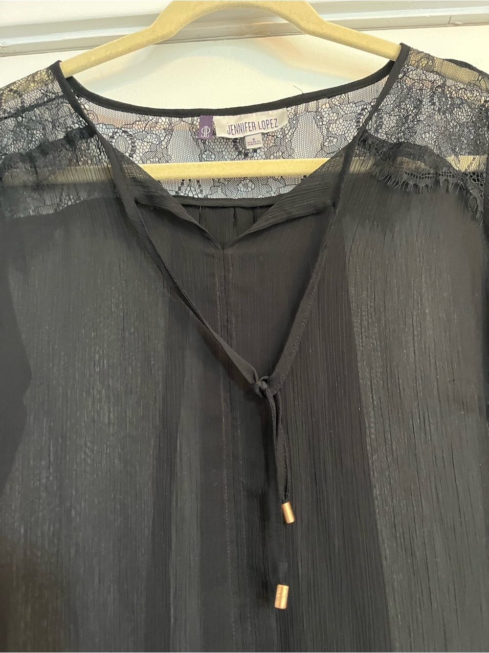 Jennifer Lopez Black Sheer Lace long sleeve Blouse shirt size small - Picture 3 of 7